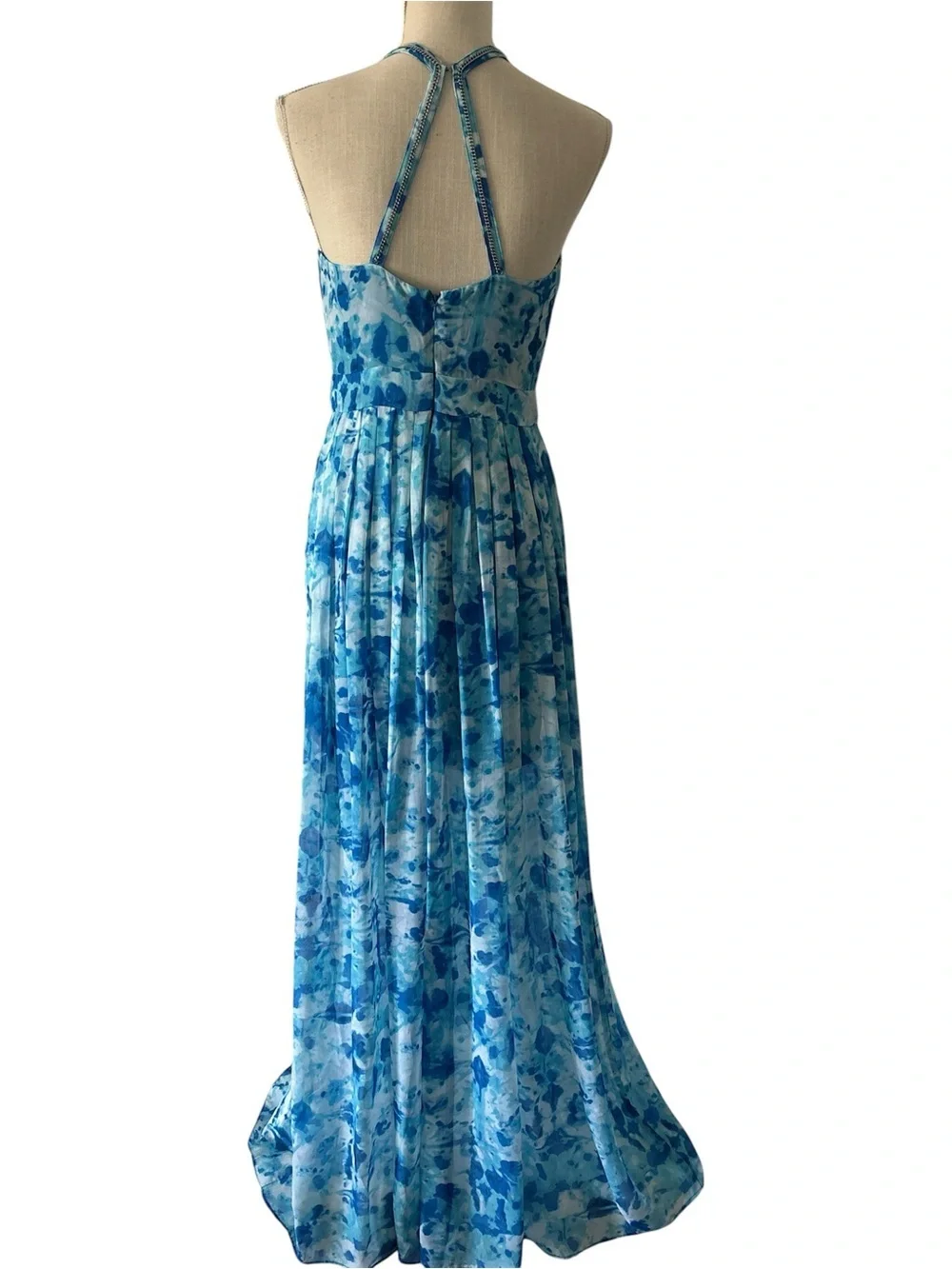 Calvin Klein Sky Blue Halter Maxi Dress - Elegant Floral Print Sz/ S-P - Picture 4 of 14